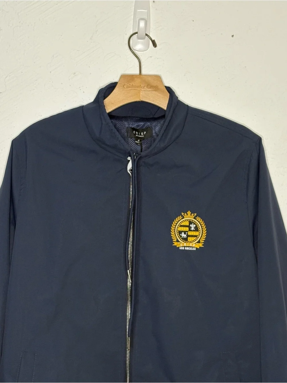 NWT Crisp Los Angeles Men's S Nylon Crest Jacket Navy Blue Full Zip Windbreaker